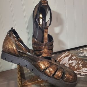 Metallic Bronze Crackled Leather Sandals Brazil Made Art to Wear Shoes